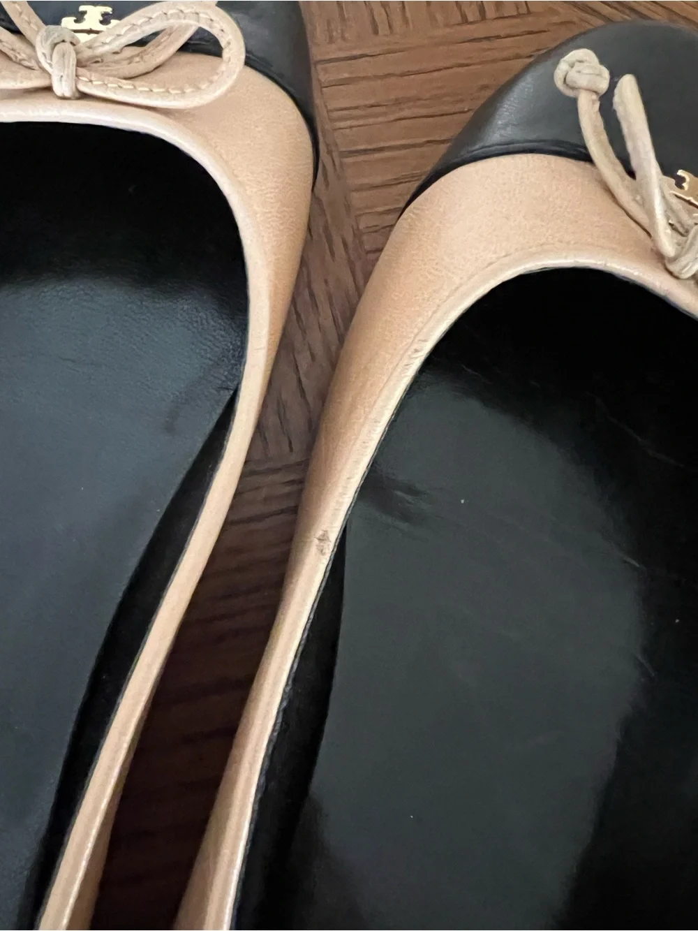 Tory Burch Ginger Shortbread & Black Cap-Toe Ballet Flats